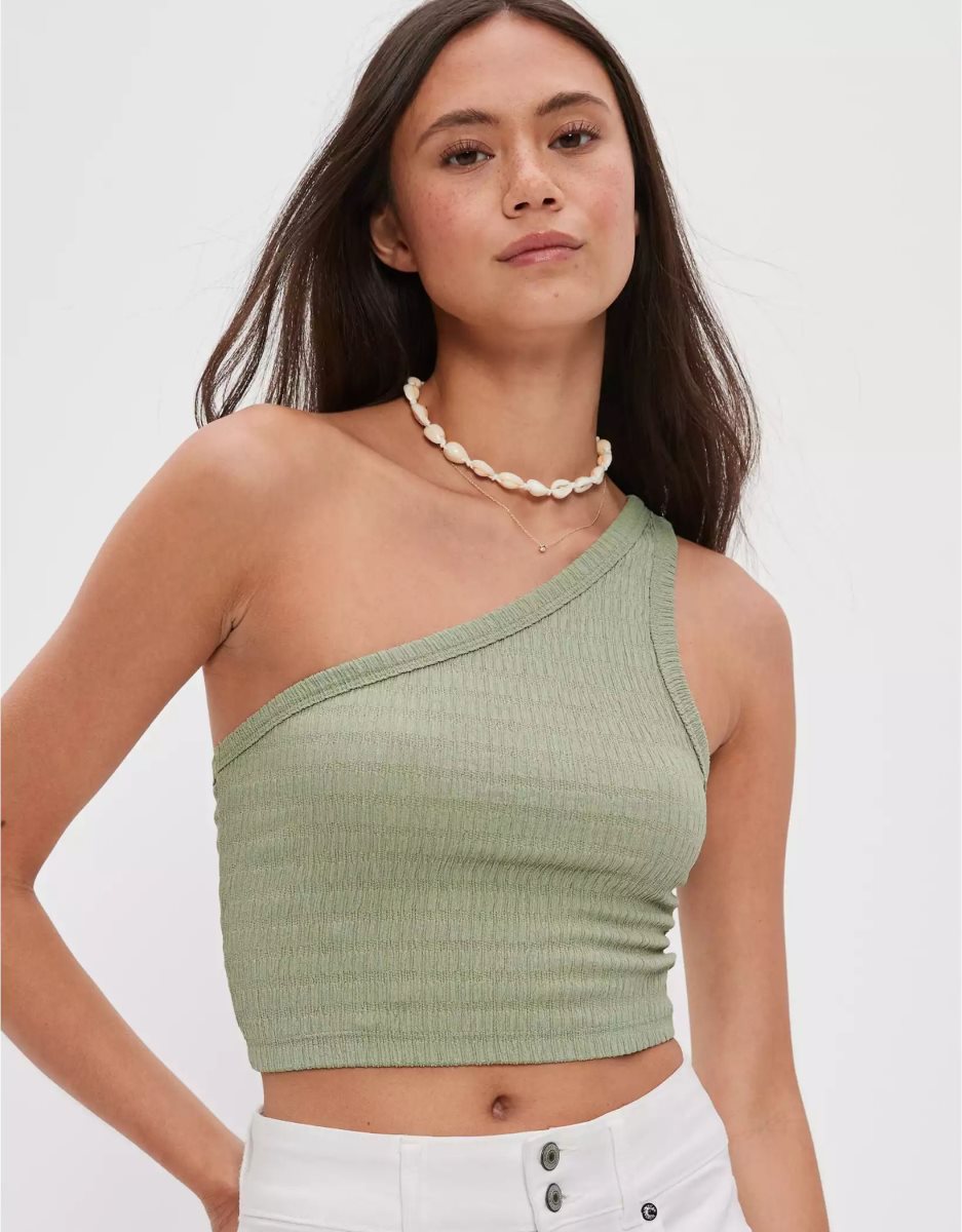 Debardeur American Eagle AE One-Shoulder Vert Olive Femme | FYY-00427127